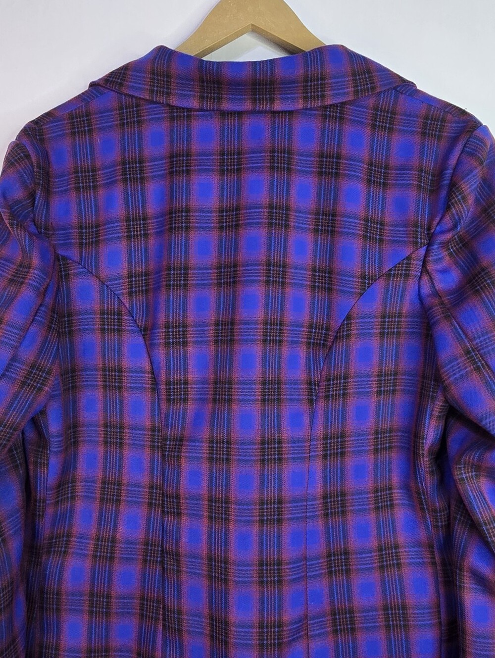 Nasty Gal Women Size 2 (Small) Bold Blue 2-Button Plaid Lined Blazer, Pockets - Picture 7 of 10